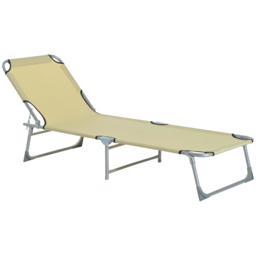 Outsunny Portable Sun Lounger, Adjustable, Oxford Cloth Fabric, Foldable for Easy Storage, Beige - thumbnail 1