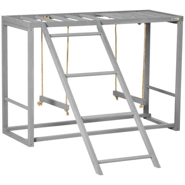 PawHut Wooden Chicken Coop Activity Centre with Swing Set for 3-4 Birds, Outdoor Hen House, Grey - Aosom UK - image 1