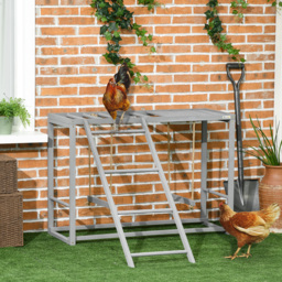 PawHut Wooden Chicken Coop Activity Centre with Swing Set for 3-4 Birds, Outdoor Hen House, Grey - Aosom UK - thumbnail 2