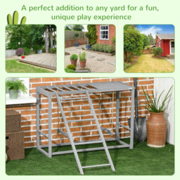 PawHut Wooden Chicken Coop Activity Centre with Swing Set for 3-4 Birds, Outdoor Hen House, Grey - Aosom UK - thumbnail 5