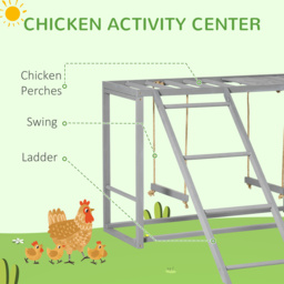 PawHut Wooden Chicken Coop Activity Centre with Swing Set for 3-4 Birds, Outdoor Hen House, Grey - Aosom UK - thumbnail 4