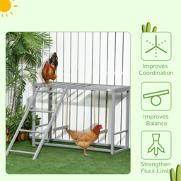 PawHut Wooden Chicken Coop Activity Centre with Swing Set for 3-4 Birds, Outdoor Hen House, Grey - Aosom UK - thumbnail 7
