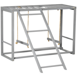 PawHut Wooden Chicken Coop Activity Centre with Swing Set for 3-4 Birds, Outdoor Hen House, Grey - Aosom UK - thumbnail 1