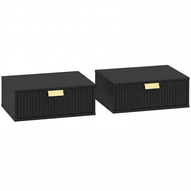 HOMCOM Modern Floating Nightstands Set of 2, Wall Mounted Bedside Tables with Wave Drawer Black - image 1