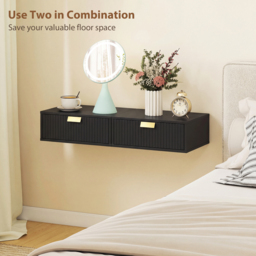 HOMCOM Modern Floating Nightstands Set of 2, Wall Mounted Bedside Tables with Wave Drawer Black - thumbnail 6