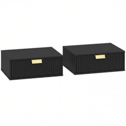 HOMCOM Modern Floating Nightstands Set of 2, Wall Mounted Bedside Tables with Wave Drawer Black - thumbnail 1
