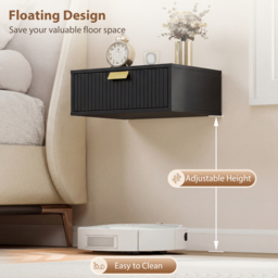 HOMCOM Modern Floating Nightstands Set of 2, Wall Mounted Bedside Tables with Wave Drawer Black - thumbnail 4