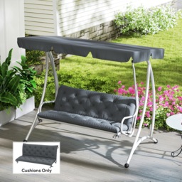 Outsunny 3 Seater Outdoor Chair Cushions, Garden Bench Cushion W/ Back and Ties for Indoor and Outdoor Use, 98 x 150 cm, Dark Grey - Aosom UK - thumbnail 2