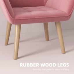 Set of 2 Accent Chair, Arm Chair with Slanted Back, Thick Padding and Rubber Wooden Legs for Living Room, Pink - thumbnail 6