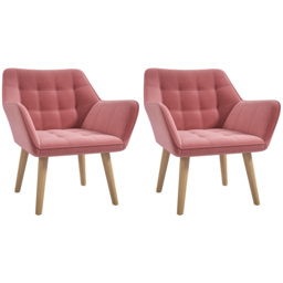 Set of 2 Accent Chair, Arm Chair with Slanted Back, Thick Padding and Rubber Wooden Legs for Living Room, Pink - thumbnail 1