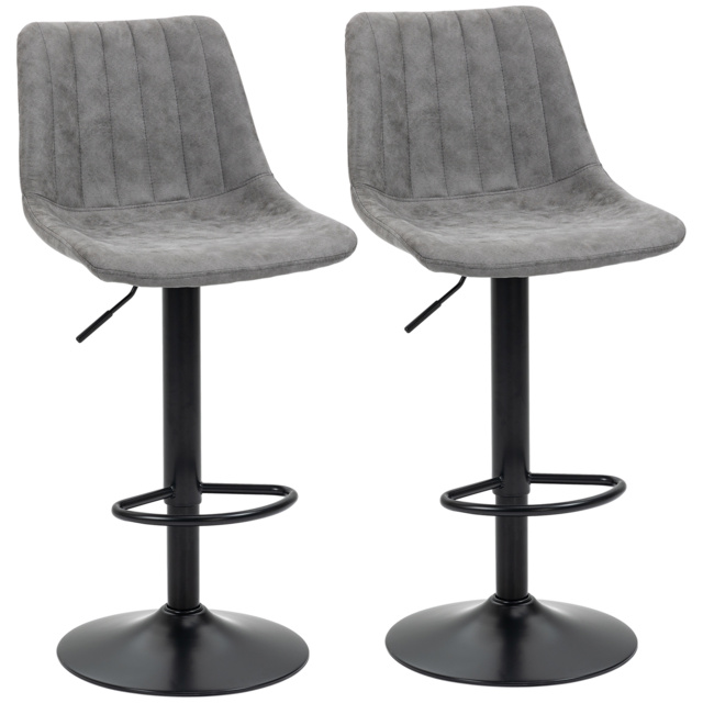HOMCOM Breakfast Bar Stools Set of 2, 59-80cm Sitting Hight Leather Upholstered Bar Chairs with Back, Swivel Seat, Grey - Aosom UK - image 1