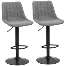 HOMCOM Breakfast Bar Stools Set of 2, 59-80cm Sitting Hight Leather Upholstered Bar Chairs with Back, Swivel Seat, Grey - Aosom UK