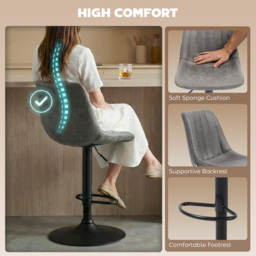 HOMCOM Breakfast Bar Stools Set of 2, 59-80cm Sitting Hight Leather Upholstered Bar Chairs with Back, Swivel Seat, Grey - Aosom UK - thumbnail 7