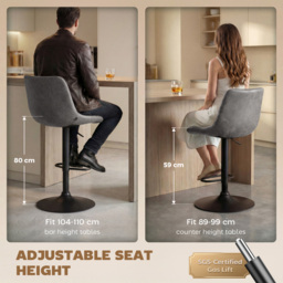 HOMCOM Breakfast Bar Stools Set of 2, 59-80cm Sitting Hight Leather Upholstered Bar Chairs with Back, Swivel Seat, Grey - Aosom UK - thumbnail 4
