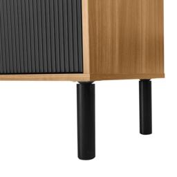 Elegant TV Cabinet with 4 Doors, Striped Design and Wooden Legs, Media Cabinet for Modern Homes, 170L x 38W x 47H cm, Black+Natural - Aosom UK - thumbnail 7