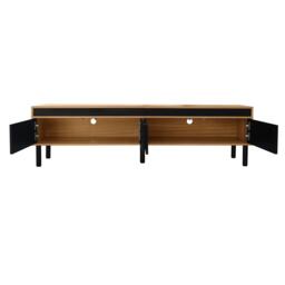 Elegant TV Cabinet with 4 Doors, Striped Design and Wooden Legs, Media Cabinet for Modern Homes, 170L x 38W x 47H cm, Black+Natural - Aosom UK - thumbnail 9