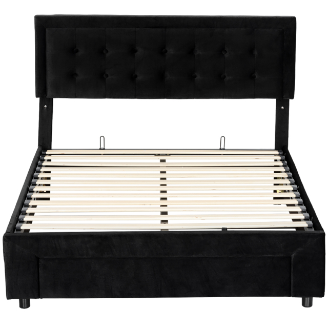 HOMCOM King Size Ottoman Bed Frame, with Front Drawer - Black - image 1