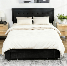 HOMCOM King Size Ottoman Bed Frame, with Front Drawer - Black - thumbnail 2