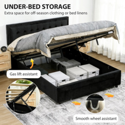 HOMCOM King Size Ottoman Bed Frame, with Front Drawer - Black - thumbnail 4
