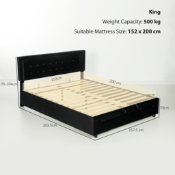 HOMCOM King Size Ottoman Bed Frame, with Front Drawer - Black - thumbnail 3