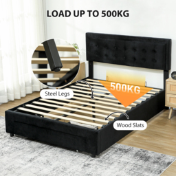 HOMCOM King Size Ottoman Bed Frame, with Front Drawer - Black - thumbnail 6