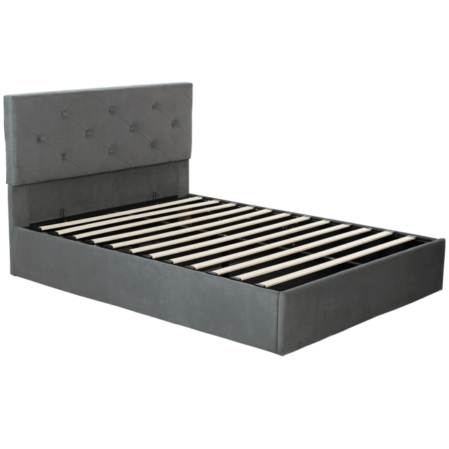 HOMCOM Double Bed Frame Gas Side Lift Under Bed Storage Upholstered Platform Bed Tufted Headboard for 140 x 190 cm Mattress - image 1