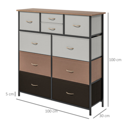 HOMCOM Chest of Drawers for Bedroom, 10-Drawer Dresser with Foldable Fabric Drawers and Metal Frame, Colourful Storage Solution - Aosom UK - thumbnail 3
