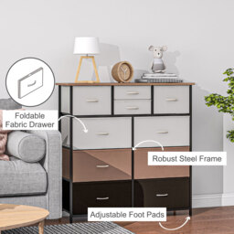 HOMCOM Chest of Drawers for Bedroom, 10-Drawer Dresser with Foldable Fabric Drawers and Metal Frame, Colourful Storage Solution - Aosom UK - thumbnail 5