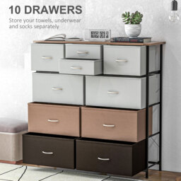 HOMCOM Chest of Drawers for Bedroom, 10-Drawer Dresser with Foldable Fabric Drawers and Metal Frame, Colourful Storage Solution - Aosom UK - thumbnail 4