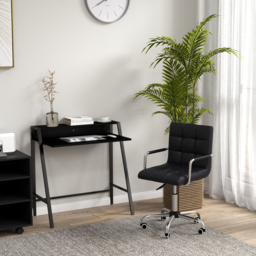 HOMCOM Office Chair and Desk Set, Faux Leather Swivel Chair with Wheels & Study Desk with Storage Shelf, Black - Aosom UK - thumbnail 2