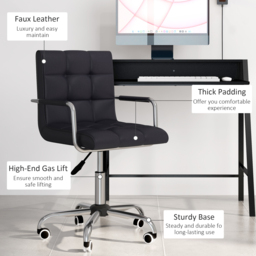 HOMCOM Office Chair and Desk Set, Faux Leather Swivel Chair with Wheels & Study Desk with Storage Shelf, Black - Aosom UK - thumbnail 6