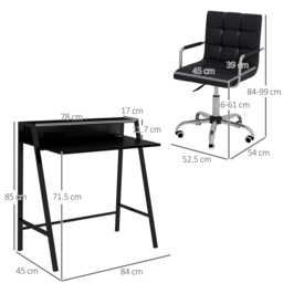 HOMCOM Office Chair and Desk Set, Faux Leather Swivel Chair with Wheels & Study Desk with Storage Shelf, Black - Aosom UK - thumbnail 3