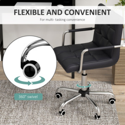 HOMCOM Office Chair and Desk Set, Faux Leather Swivel Chair with Wheels & Study Desk with Storage Shelf, Black - Aosom UK - thumbnail 5