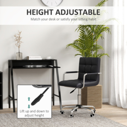 HOMCOM Office Chair and Desk Set, Faux Leather Swivel Chair with Wheels & Study Desk with Storage Shelf, Black - Aosom UK - thumbnail 4