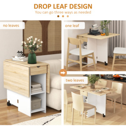 HOMCOM Folding Dining Table, Drop Leaf Table for Small Spaces, Foldable Table with Drawer and Storage Shelves for Kitchen, Dining Room, Oak - thumbnail 5
