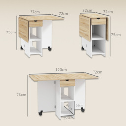 HOMCOM Folding Dining Table, Drop Leaf Table for Small Spaces, Foldable Table with Drawer and Storage Shelves for Kitchen, Dining Room, Oak - thumbnail 3