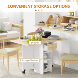 HOMCOM Folding Dining Table, Drop Leaf Table for Small Spaces, Foldable Table with Drawer and Storage Shelves for Kitchen, Dining Room, Oak - thumbnail 4