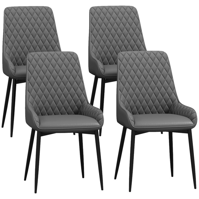 HOMCOM Set of 4 Quilted PU Leather Dining Chairs with Metal Frame 4 Legs Foot Caps Home Seating Modern Stylish Executive, Grey - image 1