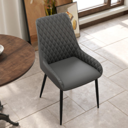 HOMCOM Set of 4 Quilted PU Leather Dining Chairs with Metal Frame 4 Legs Foot Caps Home Seating Modern Stylish Executive, Grey - thumbnail 8