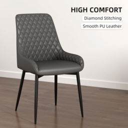 HOMCOM Set of 4 Quilted PU Leather Dining Chairs with Metal Frame 4 Legs Foot Caps Home Seating Modern Stylish Executive, Grey - thumbnail 5