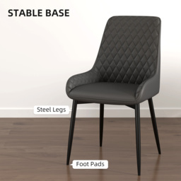HOMCOM Set of 4 Quilted PU Leather Dining Chairs with Metal Frame 4 Legs Foot Caps Home Seating Modern Stylish Executive, Grey - thumbnail 6