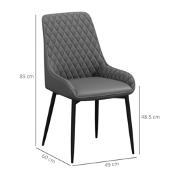 HOMCOM Set of 4 Quilted PU Leather Dining Chairs with Metal Frame 4 Legs Foot Caps Home Seating Modern Stylish Executive, Grey - thumbnail 3