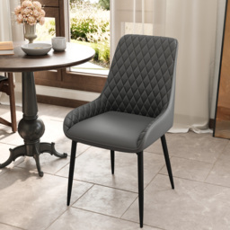 HOMCOM Set of 4 Quilted PU Leather Dining Chairs with Metal Frame 4 Legs Foot Caps Home Seating Modern Stylish Executive, Grey - thumbnail 7