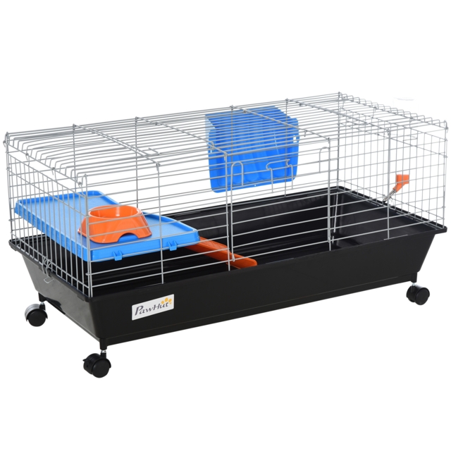 PawHut Pet Abode: 2-Tier Small Animal Cage with Accessories, Secure & Spacious, Blue/Orange - Aosom UK - image 1