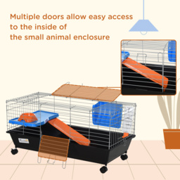 PawHut Pet Abode: 2-Tier Small Animal Cage with Accessories, Secure & Spacious, Blue/Orange - Aosom UK - thumbnail 7