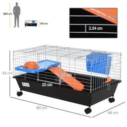 PawHut Pet Abode: 2-Tier Small Animal Cage with Accessories, Secure & Spacious, Blue/Orange - Aosom UK - thumbnail 3