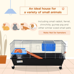 PawHut Pet Abode: 2-Tier Small Animal Cage with Accessories, Secure & Spacious, Blue/Orange - Aosom UK - thumbnail 4