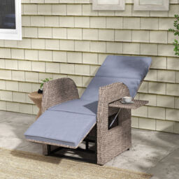 Outsunny Outdoor PE Rattan Leisure Chair with Cushion, Hand-Woven PE Rattan Recliner Garden Chair with Adjustable Back and Footrest, Patio Deck Chair with Side Table, Brown - thumbnail 8