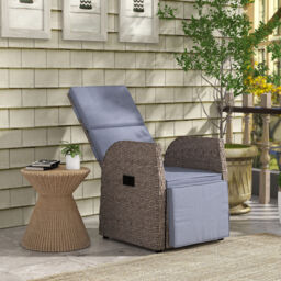 Outsunny Outdoor PE Rattan Leisure Chair with Cushion, Hand-Woven PE Rattan Recliner Garden Chair with Adjustable Back and Footrest, Patio Deck Chair with Side Table, Brown - thumbnail 2