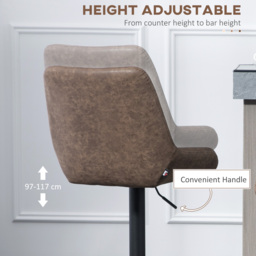 HOMCOM Retro Bar Stools Adjustable High Back Faux Leather Set of Two 360° Swivel Bar Stools for Kitchen Bar Pub, Brown - Aosom UK - thumbnail 5